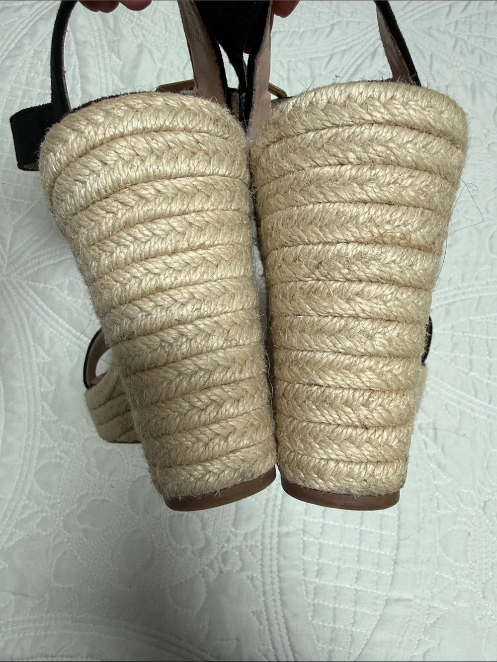 Black Espadrille Wedge Sandals with Ankle Buckle